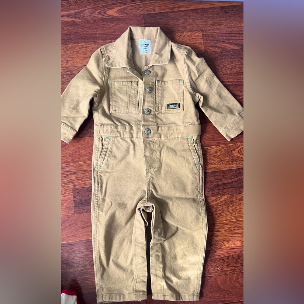 Kith X OshKosh B'Gosh Baby Tan Canvas Workman Suit Jumpsuit Size 12-18 Month